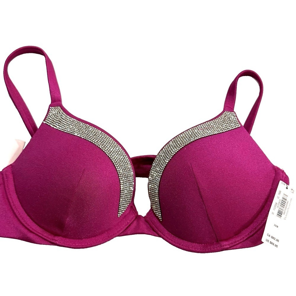 Victoria's Secret Swim Bikini Top 32B Very Sexy Shine Trim Push-Up Berry Blush